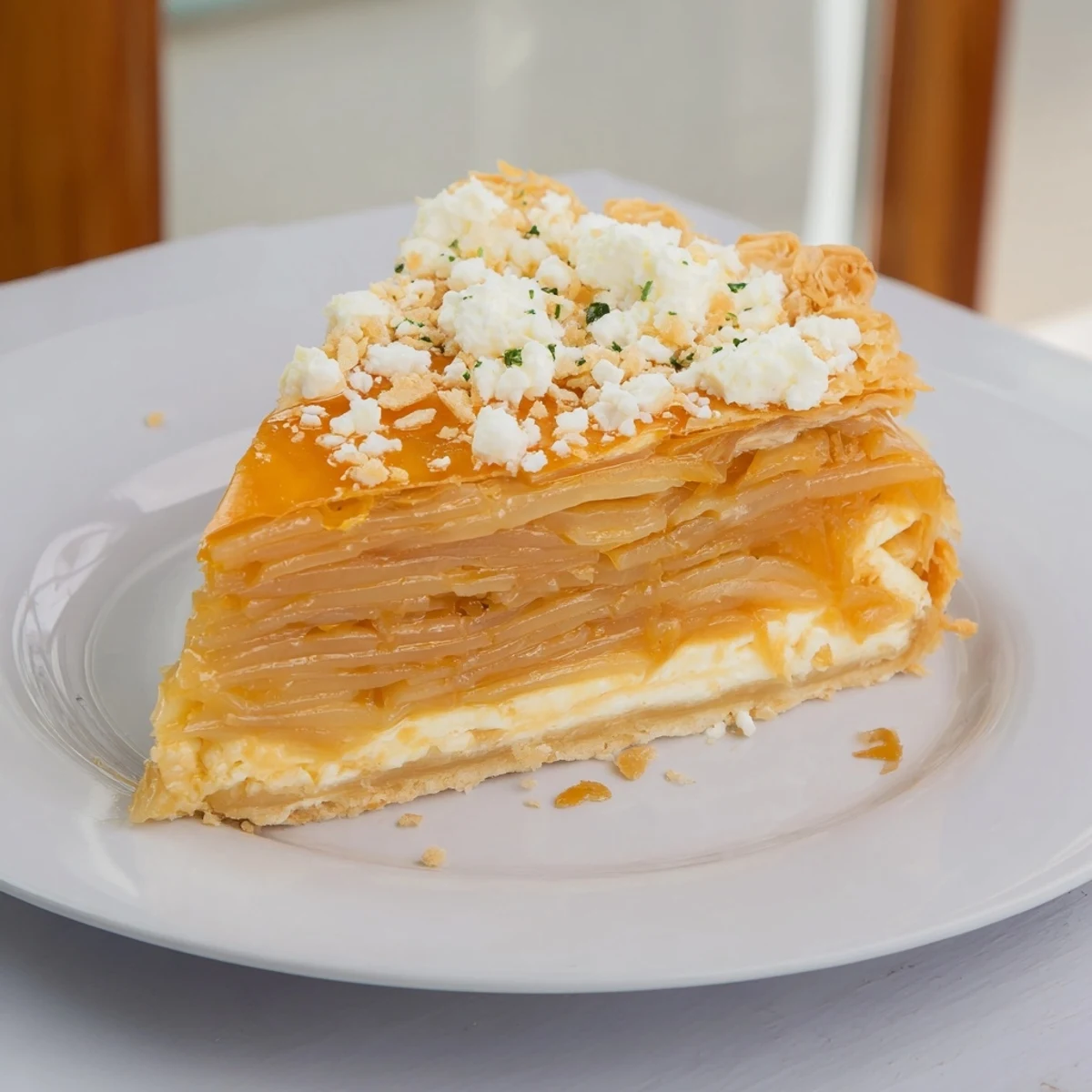 Flaky crust holds the glistening caramelized onions and creamy goat cheese tart.