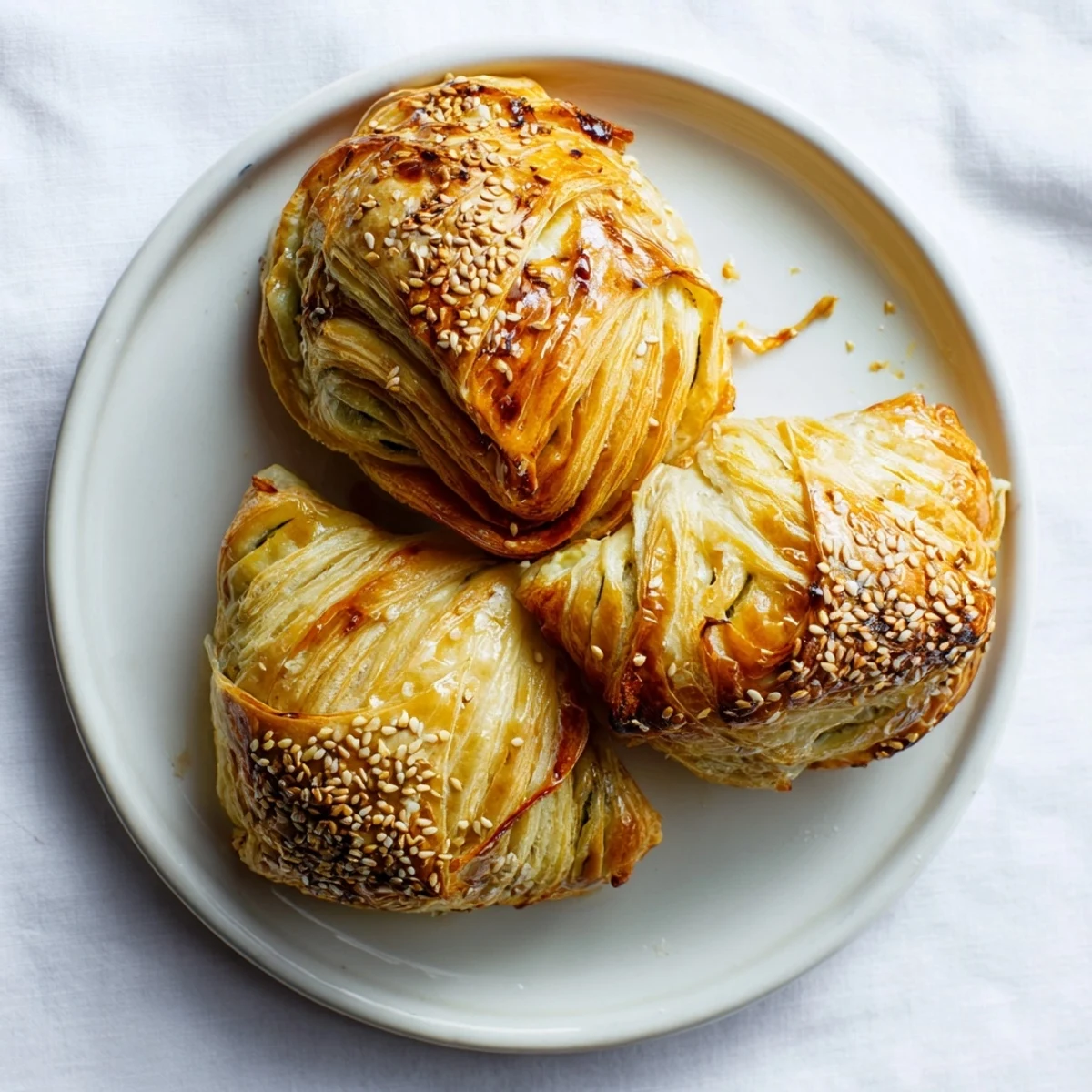 Golden, flaky Savory Spinach and Ricotta Puff Pastry Triangles, perfect for a delightful vegetarian appetizer.