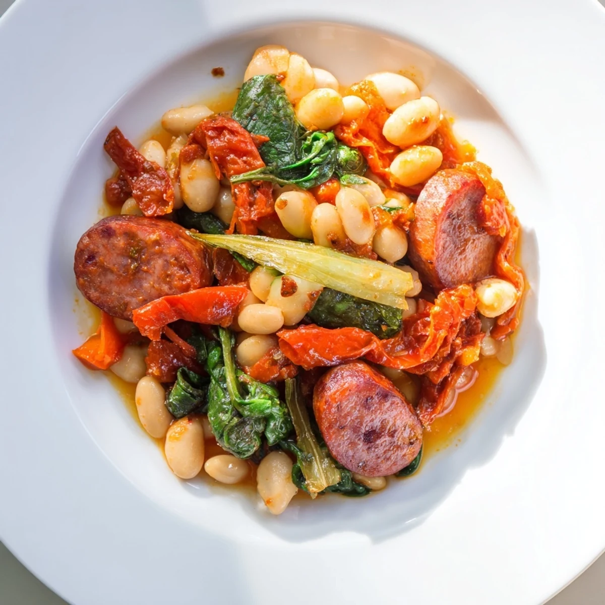 Savory one-pot sausage and white bean stew, a hearty, gluten-free meal perfect for crisp evenings.