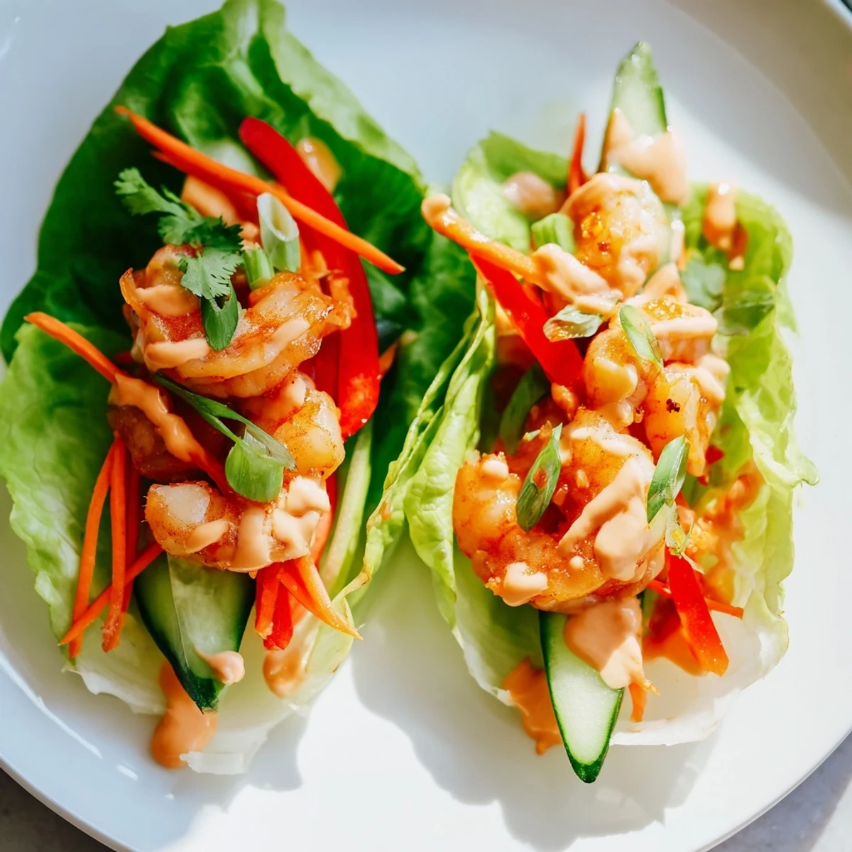 Delicious, refreshing shrimp lettuce cups ready to enjoy; featuring shrimp with a tangy sauce and crunchy lettuce.