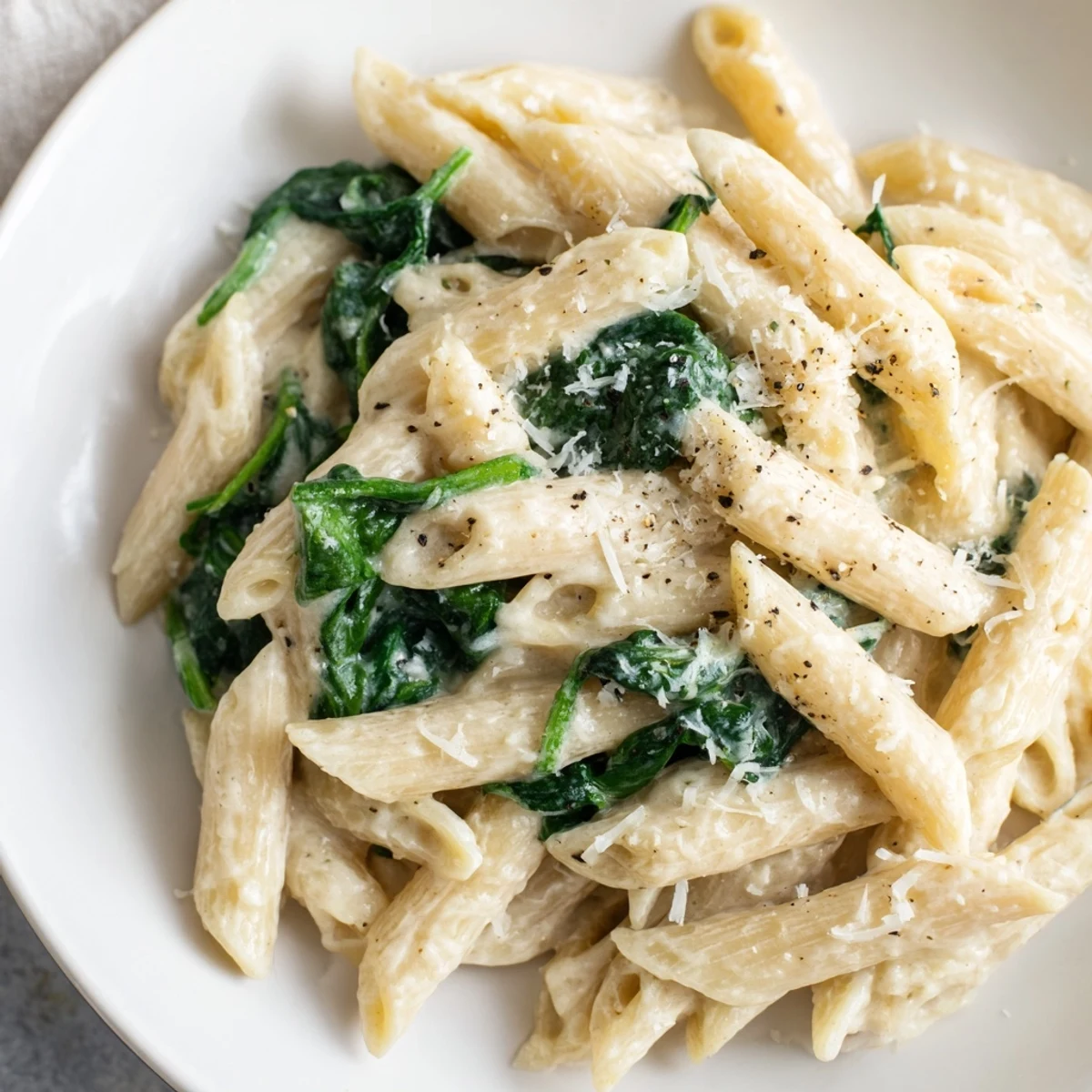 Creamy spinach pasta, a comforting main dish: pasta coated in rich, velvety spinach cream sauce.