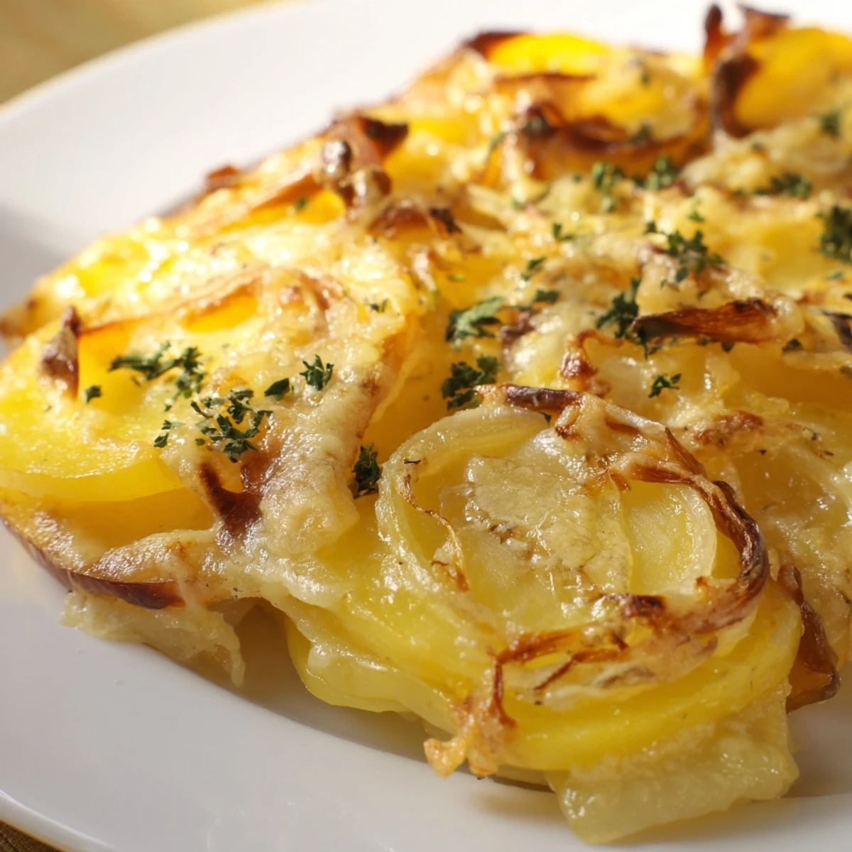Golden-brown French Onion Soup Potatoes are topped with melted Gruyère, a flavorful side dish.