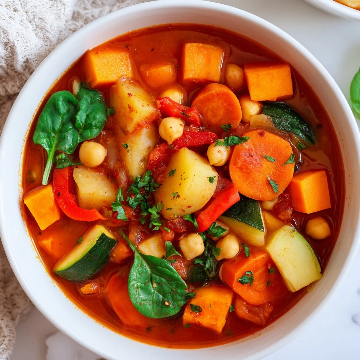 A close-up of a flavorful, gluten-free hearty vegan sweet potato stew, ready to be enjoyed.