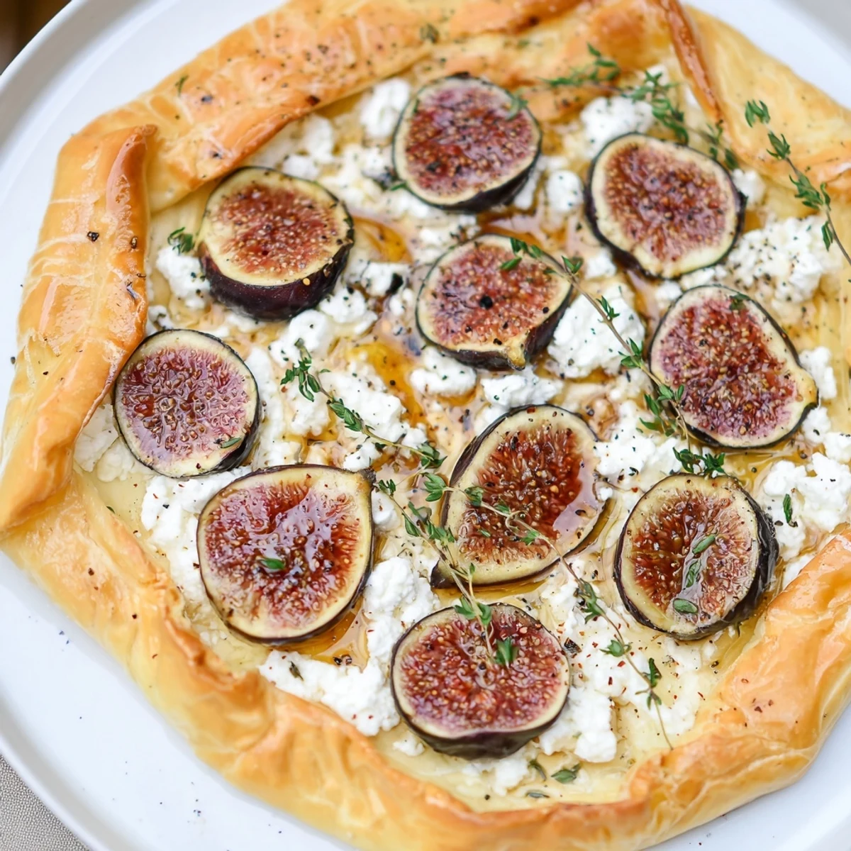 Golden-crusted Puff Pastry Truffle Pizza, adorned with sweet figs, ready to be sliced and enjoyed.