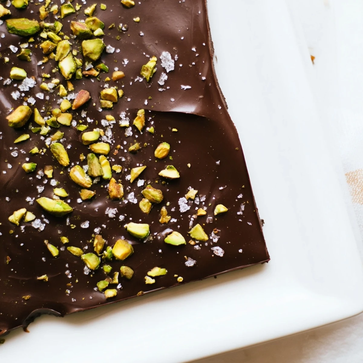Pistachio salted caramel bark with crunchy pistachios and sea salt, a delightful dessert ready to enjoy.