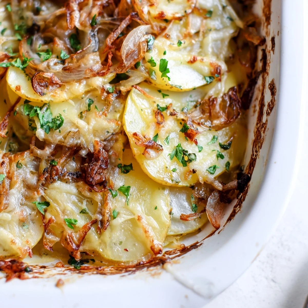 Golden roasted potato slices topped with bubbling Gruyère and deeply caramelized onions, inspired by classic French Onion Soup Potatoes.