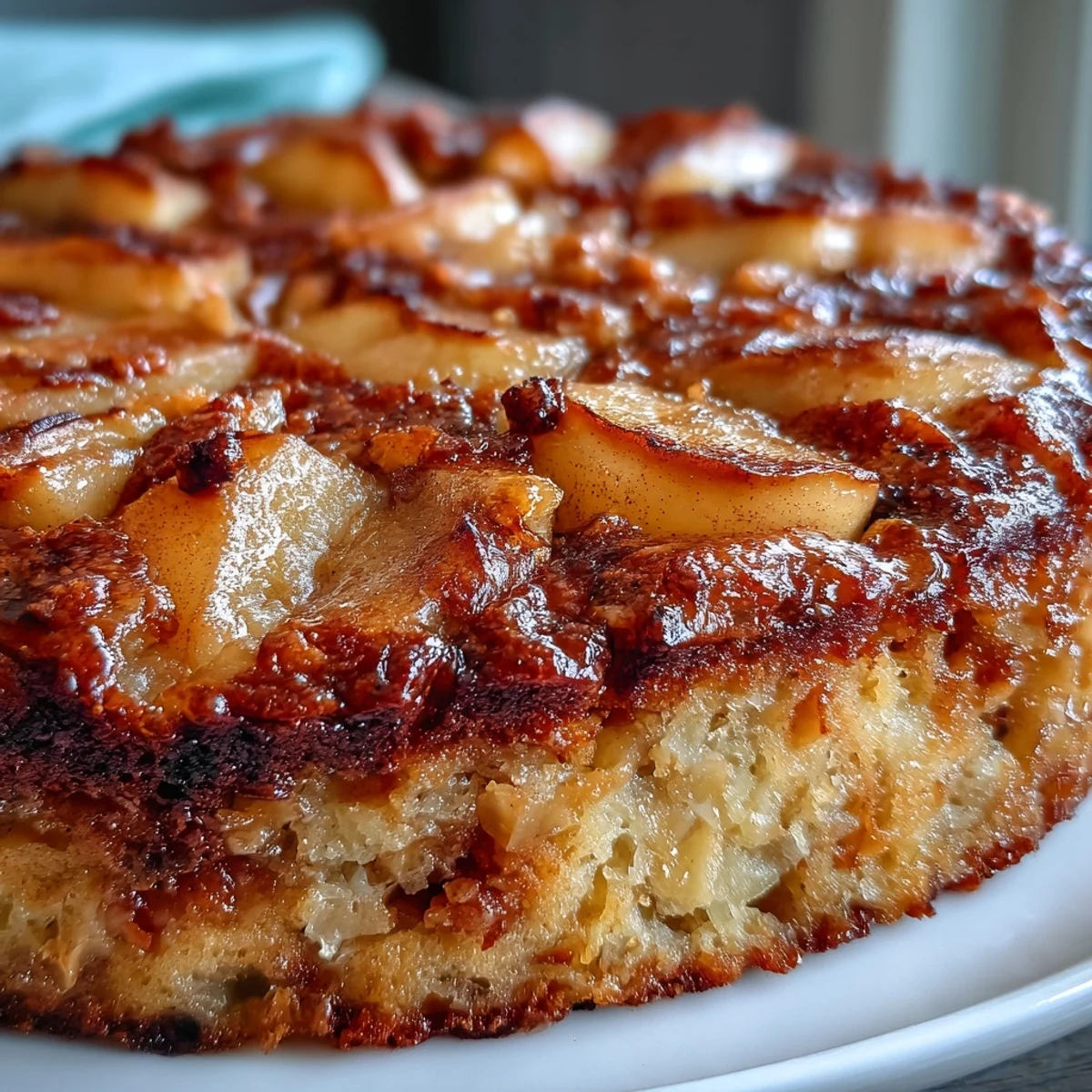 Freshly baked Baked Apple Cake, warm and golden, topped with cinnamon sugar for a cozy breakfast treat.