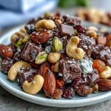 A vibrant mix of almonds, cashews, and dark chocolate chunks, offering a satisfying crunch and a hint of sweetness in every handful.