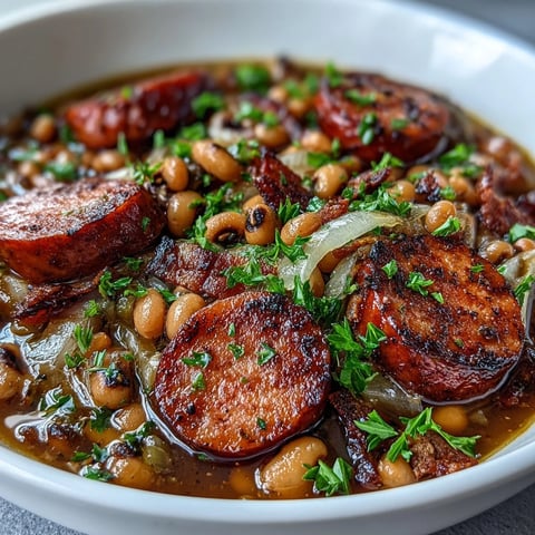 Steaming bowl of Southern-Style Black-Eyed Peas served with fluffy white rice and warm cornbread on the side.
