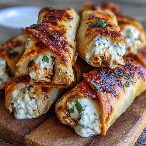 Golden brown Mini Chicken Chimis with jalapeño cream cheese, served with green enchilada sauce for dipping.