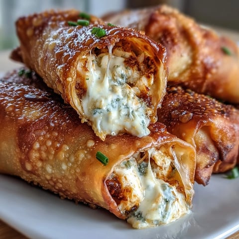 Golden, crunchy Buffalo Chicken Dip Egg Rolls rest on a platter, filled with creamy, spicy chicken and melty cheddar.