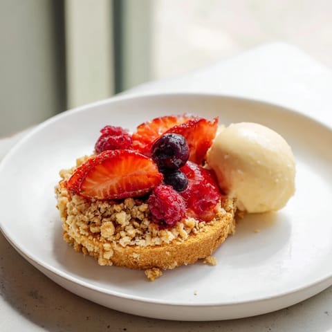 A close-up of a warm, juicy Rustic Summer Berry Cobbler glistening with a biscuit topping.