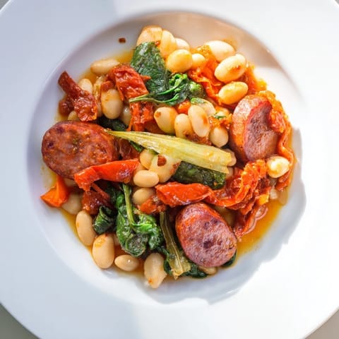 Savory one-pot sausage and white bean stew, a hearty, gluten-free meal perfect for crisp evenings.