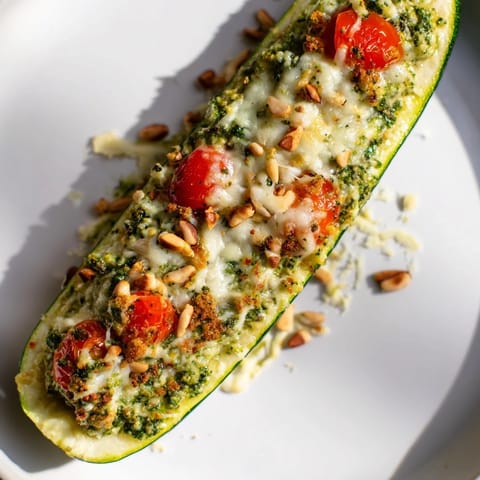 Cheesy Pesto Zucchini Boats