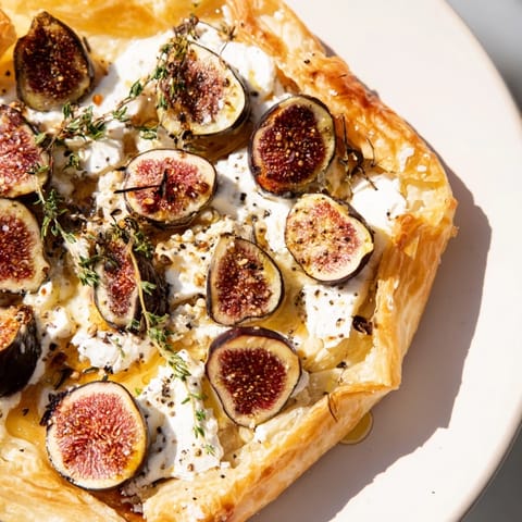 This close-up showcases a bubbling Puff Pastry Truffle Pizza, drizzled with honey and truffle oil.