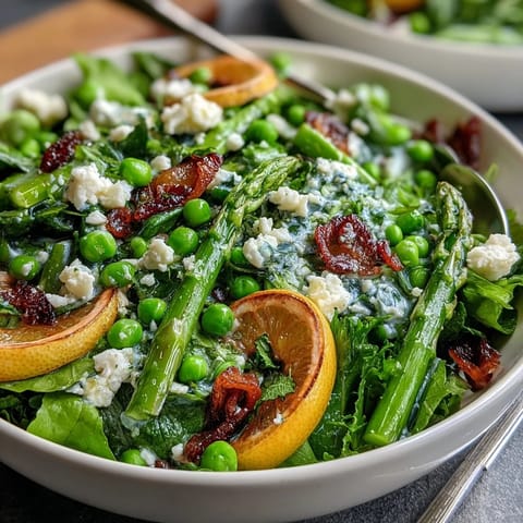 Bright lemon vinaigrette spring salad with radishes and peas, showcasing crisp greens, vibrant radishes, and sweet peas in a zesty citrus dressing.