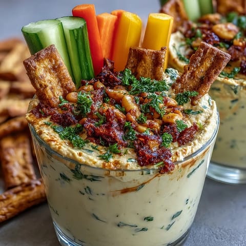 Creamy hummus cups with fresh veggie sticks, perfect for healthy snacking on the go.  