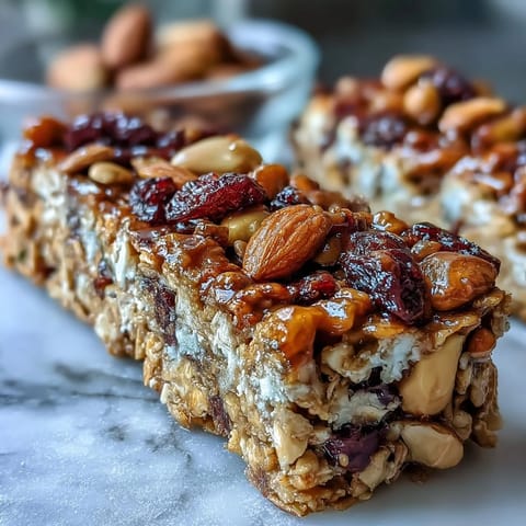 No-Bake Granola Energy Bars with oats, nuts, and dried fruit, ready for a healthy snack or outdoor adventure.