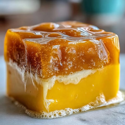 Refreshing mango agar-agar jelly cubes layered with creamy coconut milk.