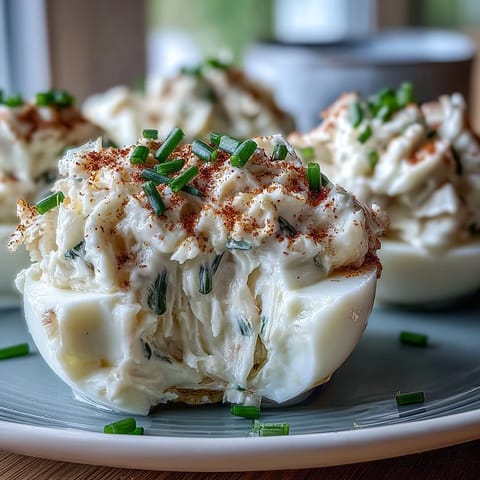 Gourmet Crab Cake Deviled Eggs with Old Bay, a savory appetizer delight.