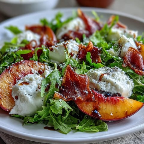 Creamy burrata, sweet peaches, and prosciutto star in this stunning summer salad.