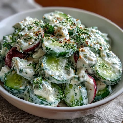 Viral Cucumber Salad with Cream Cheese Everything Bagel seasoning, a craveable creamy, crunchy delight.