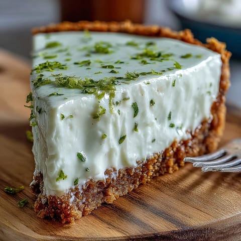Creamy No-Bake Key Lime Pie with graham cracker crust, a tangy dessert.
