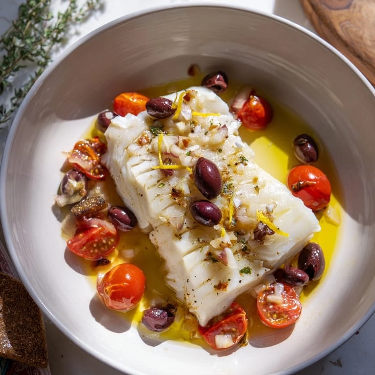 Enjoy delicious One-Tray Baked Cod with golden-brown vegetables and a savory Mediterranean aroma.