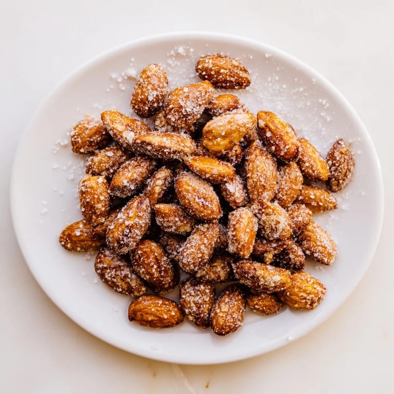 Close-up of glistening Sweet and Salty Honey Toasted Cashews with sea salt, perfect for gifting.