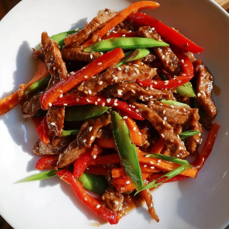 Enjoy a steaming bowl of sweet teriyaki pork stir-fry, with vibrant vegetables and savory sauce.