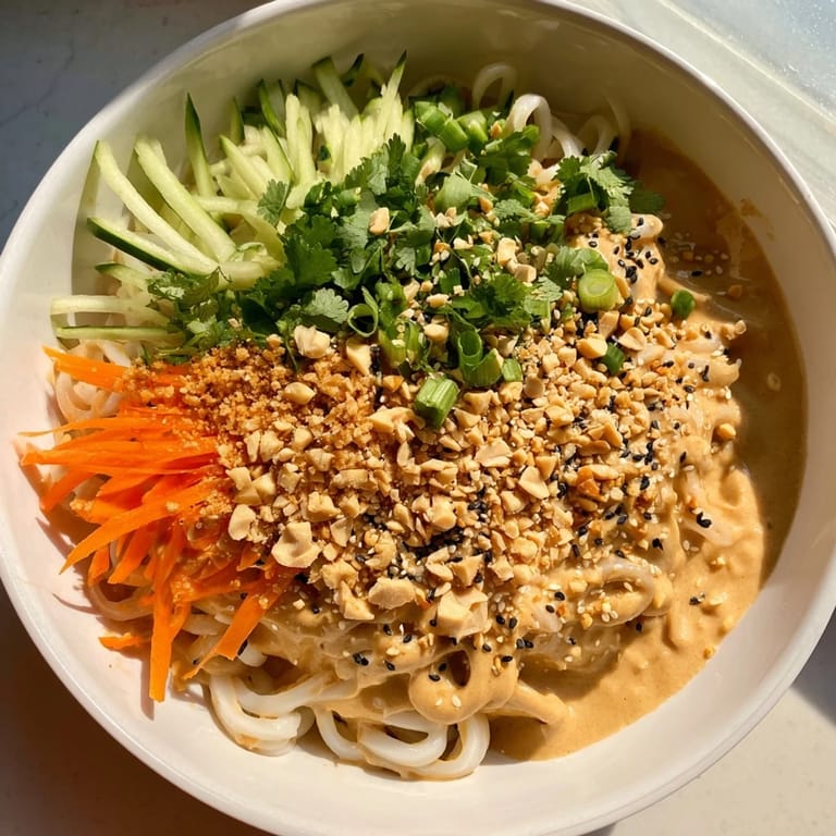 Creamy sesame sauce coats tender noodles with cool vegetables, a perfect cold sesame noodle meal.