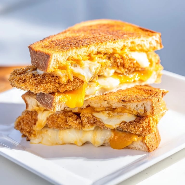 Crispy chicken nuggets nestled between cheese and buttery bread, a delicious chicken nugget grilled cheese.
