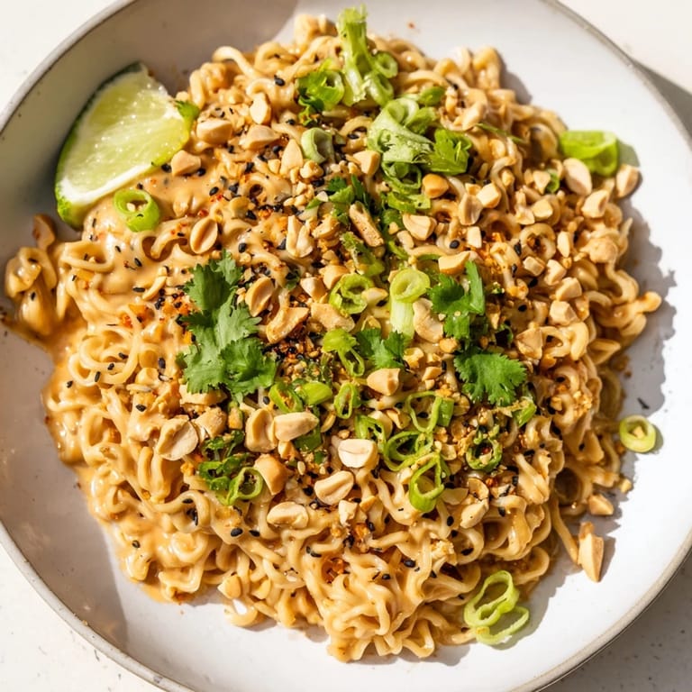 Enjoy flavorful Instant Peanut Thai Sauce Noodles: a quick vegetarian meal with satisfying peanut butter and chili crisp.