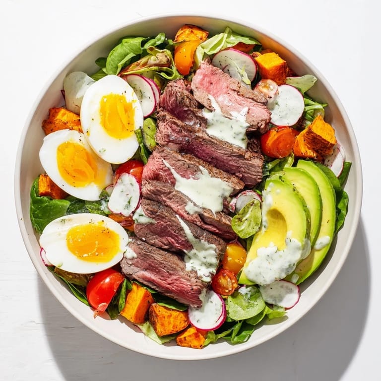 Enjoy the delicious High-Protein Beef Avocado Bowl, featuring vibrant colors of a complete meal.