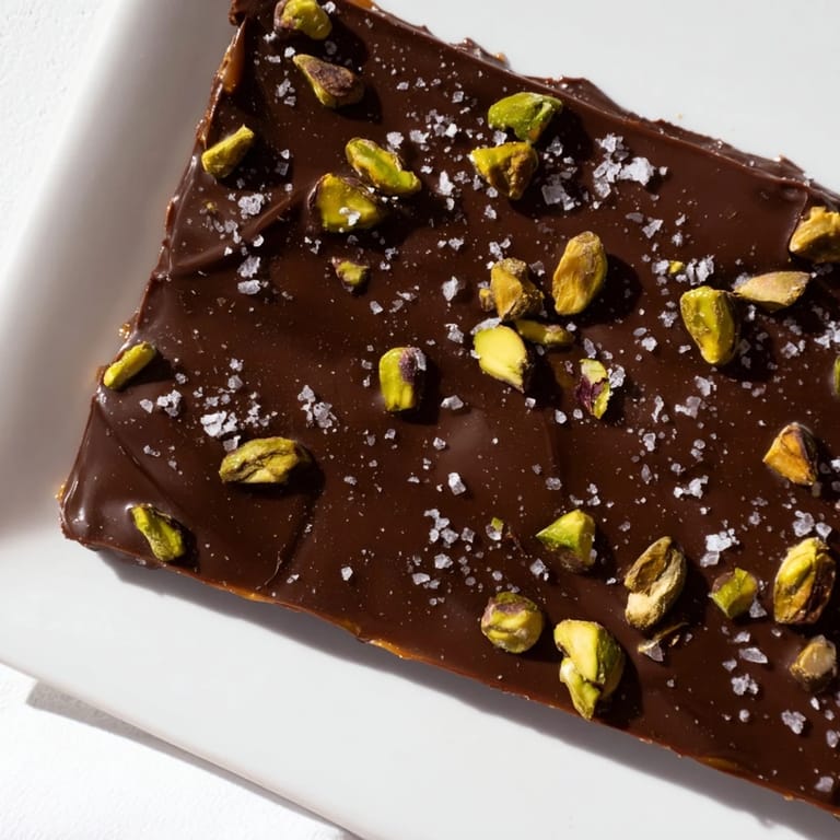 Indulge in this homemade pistachio salted caramel bark, a perfect mix of sweet and salty flavors.