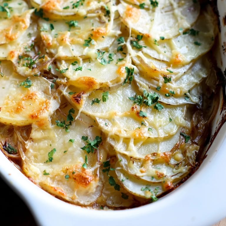 Savory French Onion Soup Potatoes served warm as a gluten-free side dish with a sprinkle of fresh parsley.