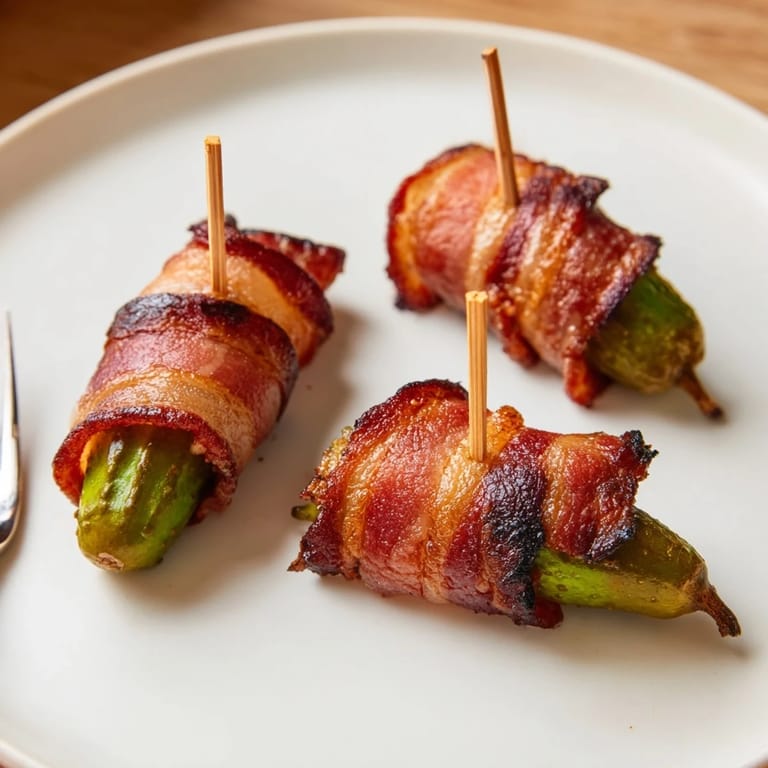 Golden, crispy Bacon-Wrapped Pickles served on a white platter with a small dish of creamy ranch dip, perfect for game day snacking.