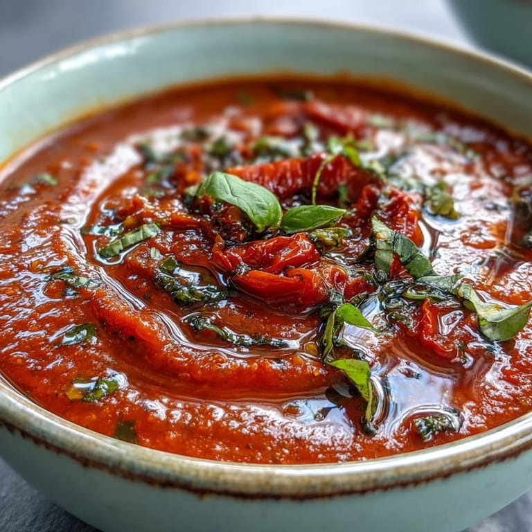 A steaming bowl of Roasted Tomato Basil Soup garnished with fresh basil and croutons, embodying Italian comfort in every spoonful.  