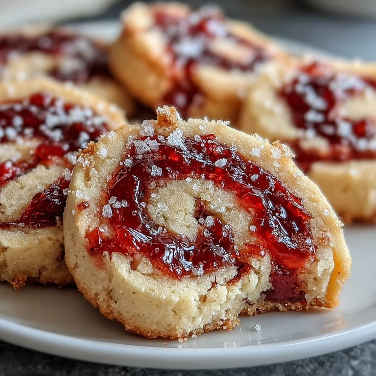 Freshly baked Raspberry Swirl Shortbread Cookies lined on a parchment-lined baking sheet, ready to cool. 
