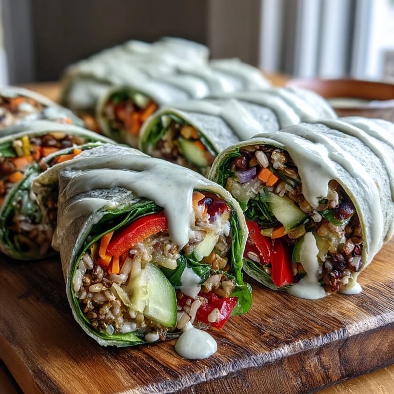 Easy Black-Eyed Pea Wraps served warm with quinoa and cucumber, drizzled with homemade lemon tahini sauce for a nutritious lunch.