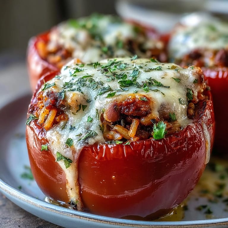 Hearty Black-Eyed Pea Stuffed Peppers are garnished with fresh parsley, served warm beside a vibrant green salad on a rustic wooden table.