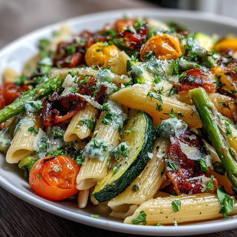Bright Spring Pasta Primavera with Fresh Veggies, a light and healthy dish with al dente penne, seasonal vegetables, and a sprinkle of Parmesan.