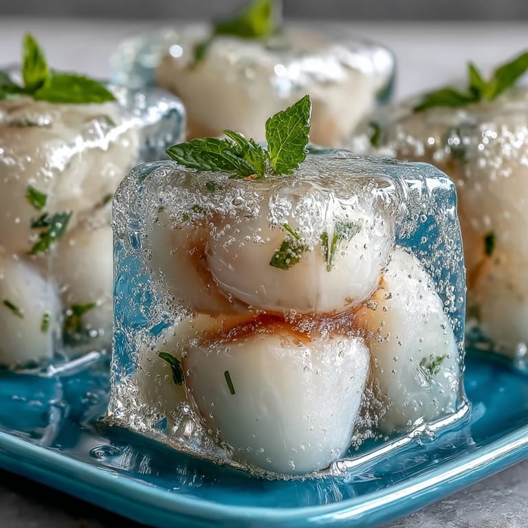 Close-up of delicate lychee agar jelly cubes submerged in bubbly yuzu water, perfect for parties.
