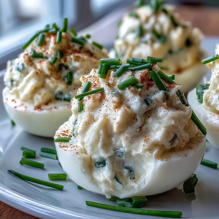 Creamy Crab Cake Deviled Eggs with Old Bay seasoning, perfect party bites.