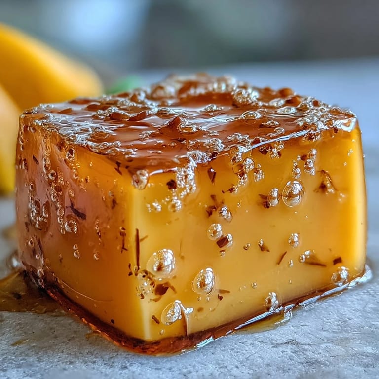 Sweet agar-agar jelly with tropical mango and rich coconut, served chilled.