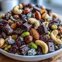 Homemade Trail Mix with Dark Chocolate, a perfect blend of crunchy nuts, chewy fruits, and rich chocolate, ideal for snacking on the go.